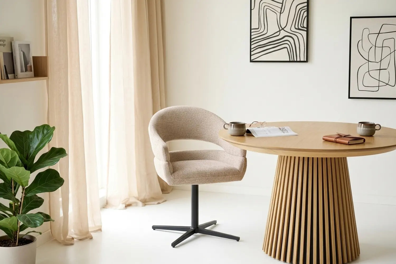 Chaise de Salle à Manger Pivotante avec Pieds Noirs DOVER Sable Chiné - 60 x 58 cm HOUSE NORDIC