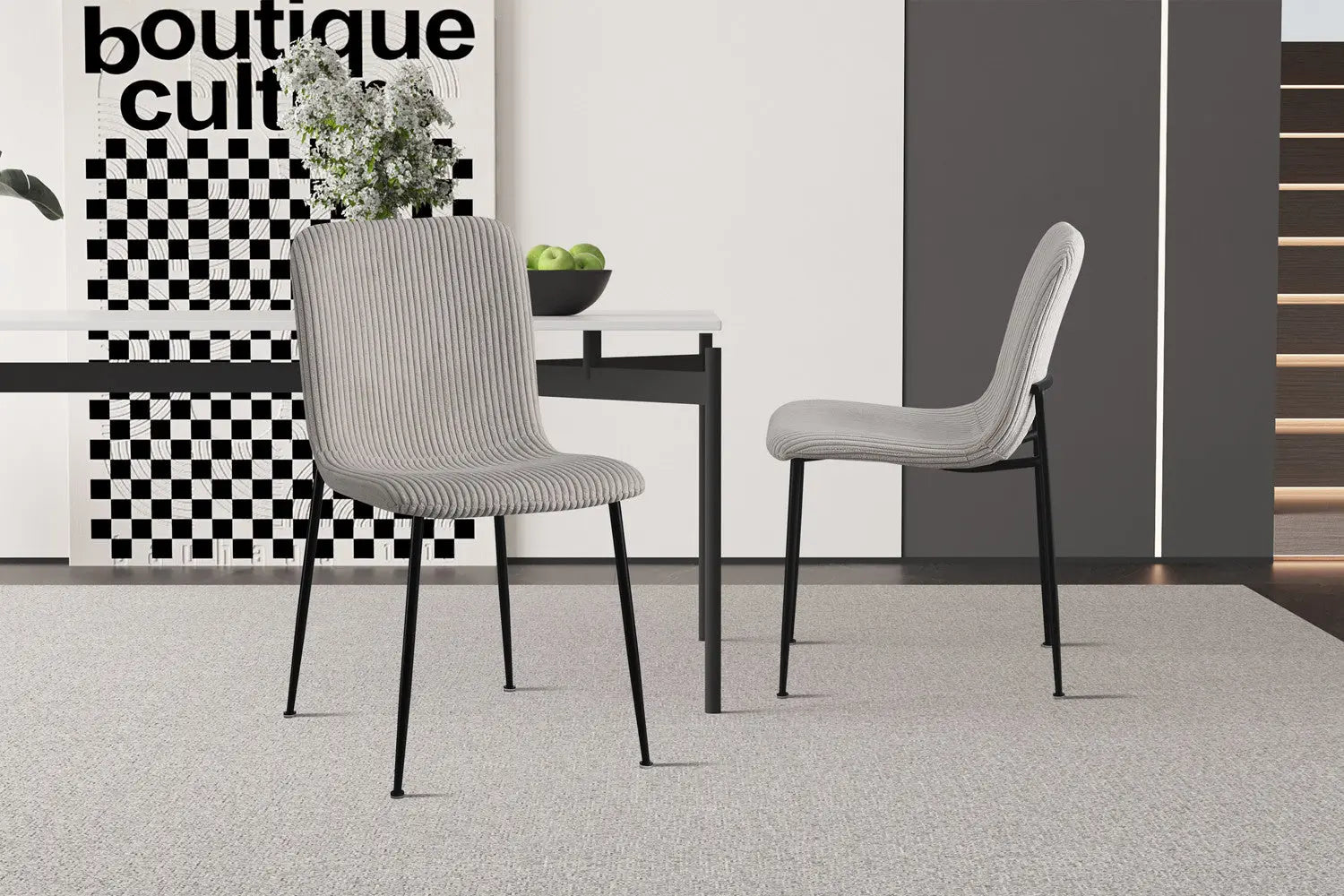 Chaise ALICYA Corduroy Gris clair – 42 x 57 cm | TIKAYLA