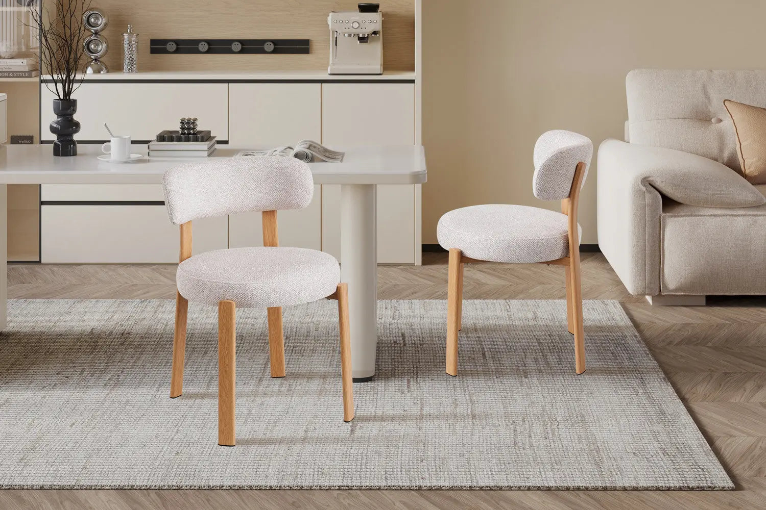 Chaise de salle à manger SAFYA Effet Bois Naturel et Tissu Beige - vue de face