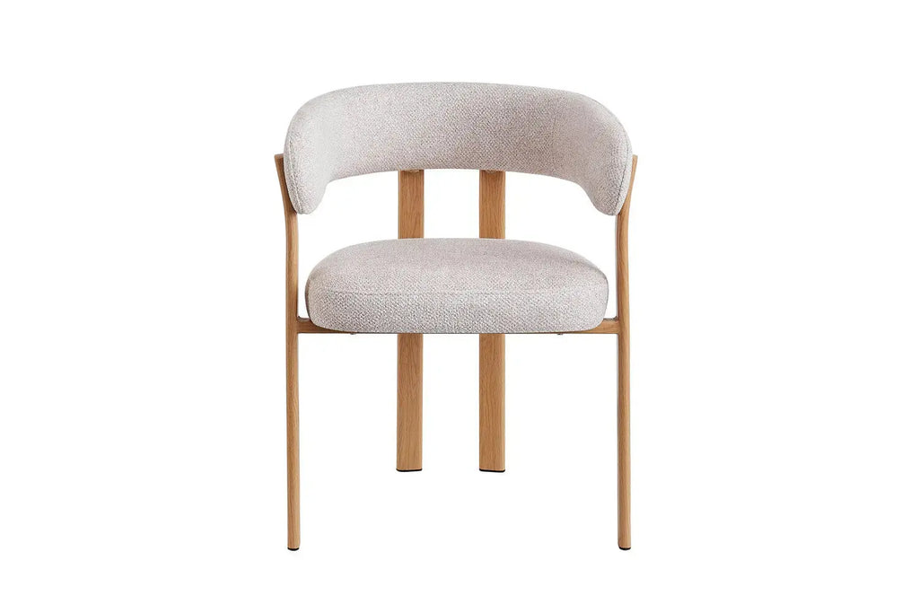 Chaise de salle à manger avec accoudoirs SAFYA effet bois naturel et tissu beige - 60 x 52 cm - ROUSSEAU chez TIKAYLA