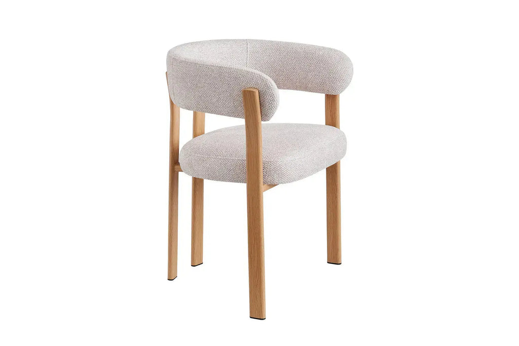 Chaise de salle à manger avec accoudoirs SAFYA effet bois naturel et tissu beige - 60 x 52 cm - ROUSSEAU chez TIKAYLA