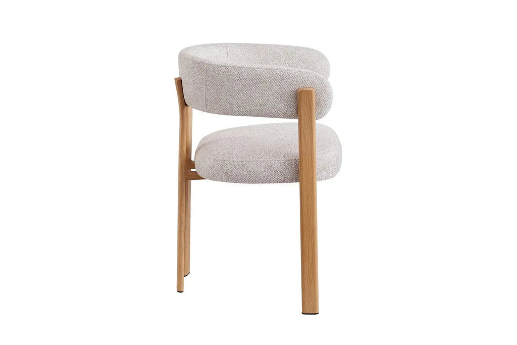 Chaise de salle à manger avec accoudoirs SAFYA effet bois naturel et tissu beige - 60 x 52 cm - ROUSSEAU chez TIKAYLA