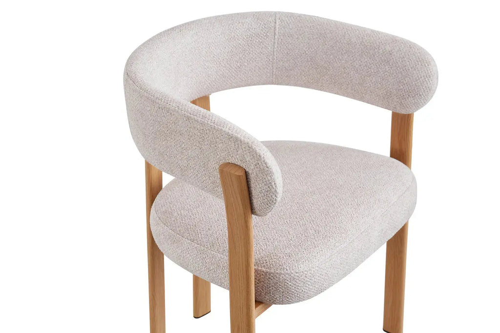 Chaise de salle à manger avec accoudoirs SAFYA effet bois naturel et tissu beige - 60 x 52 cm - ROUSSEAU chez TIKAYLA