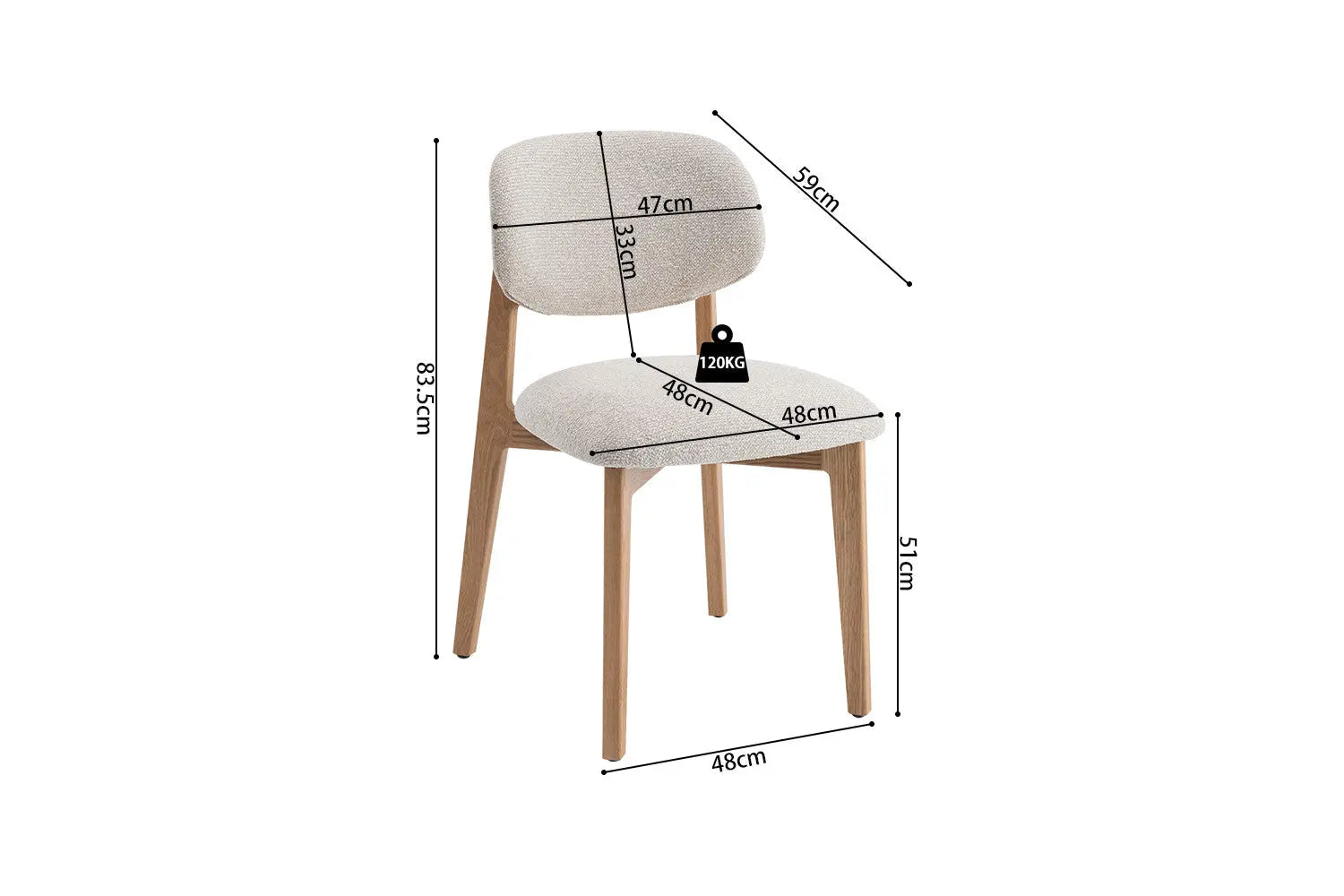 Chaise de salle à manger KAYA Chêne clair et Beige – 48 x 59 cm | TIKAYLA