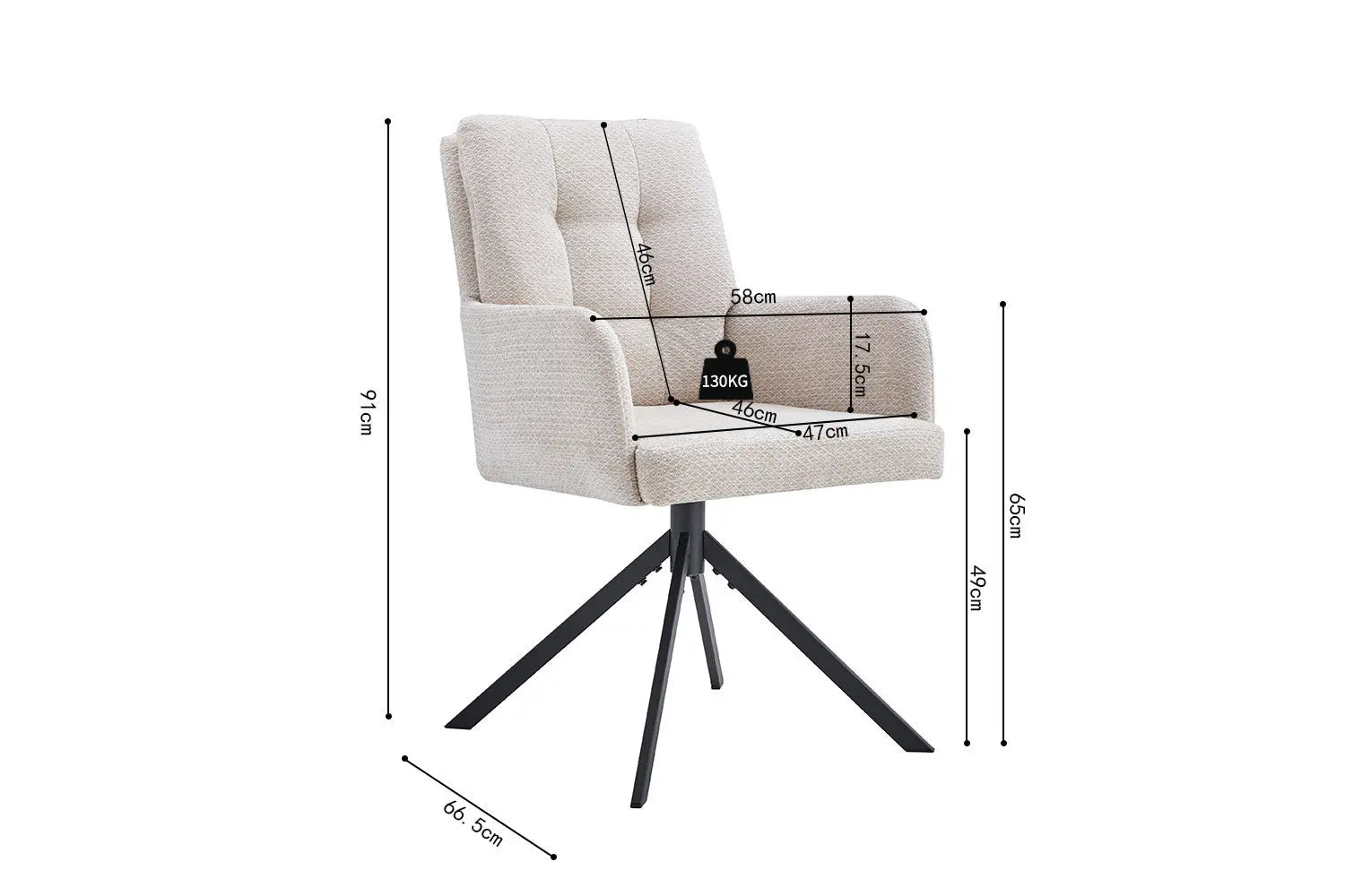 Chaise pivotante GRANA Beige avec accoudoirs – 85 x 50 cm | TIKAYLA