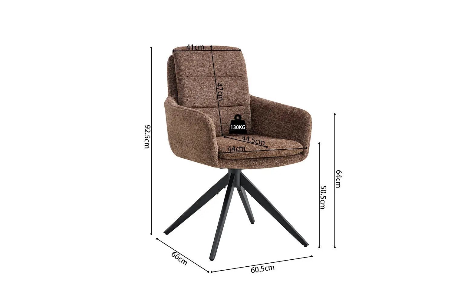 Chaise pivotante LISAYA Brun avec accoudoirs – 92,5 x 60,5 cm | TIKAYLA