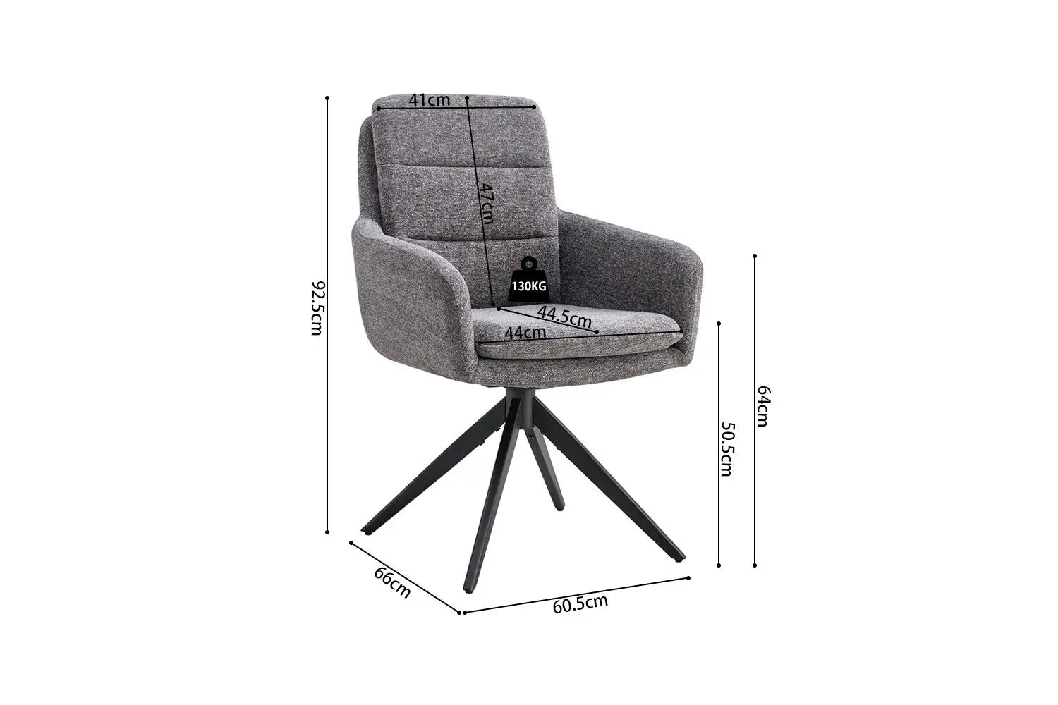 Chaise pivotante LISAYA Gris foncé avec accoudoirs – 92,5 x 60,5 cm | TIKAYLA
