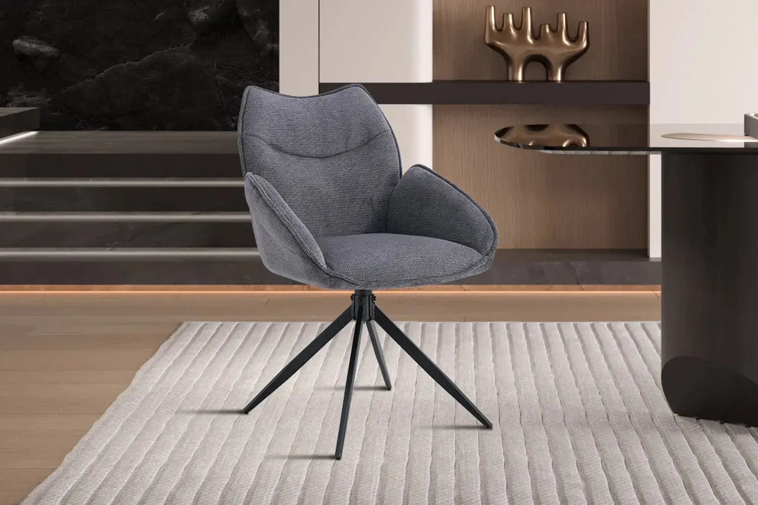 Chaise pivotante MAHY Gris foncé avec accoudoirs – 90 x 60 cm | TIKAYLA
