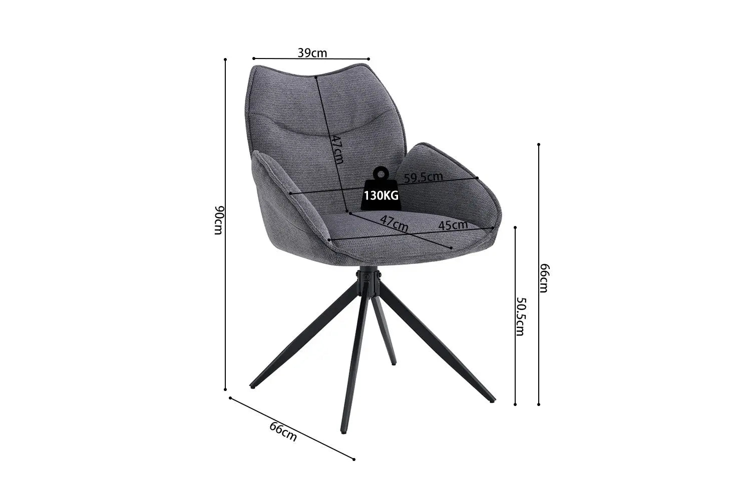 Chaise pivotante MAHY Gris foncé avec accoudoirs – 90 x 60 cm | TIKAYLA