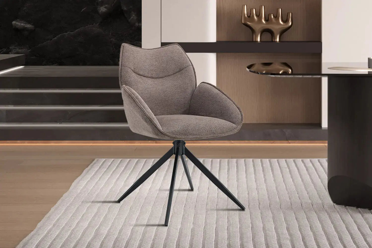 Chaise pivotante MAHY Poivre avec accoudoirs – 90 x 60 cm | TIKAYLA