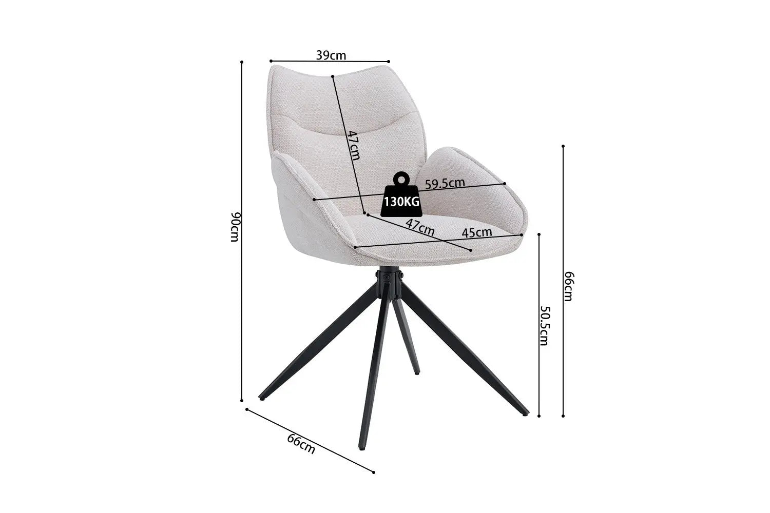 Chaise pivotante MAHY Beige avec accoudoirs – 90 x 60 cm | TIKAYLA
