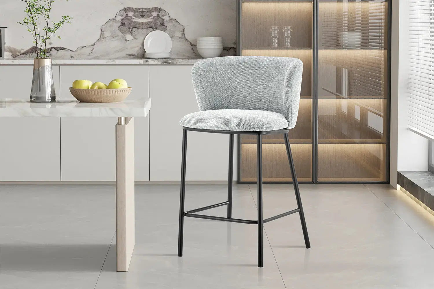 Chaise de bar ARTHURO Gris clair – 53 x 50,5 cm | TIKAYLA