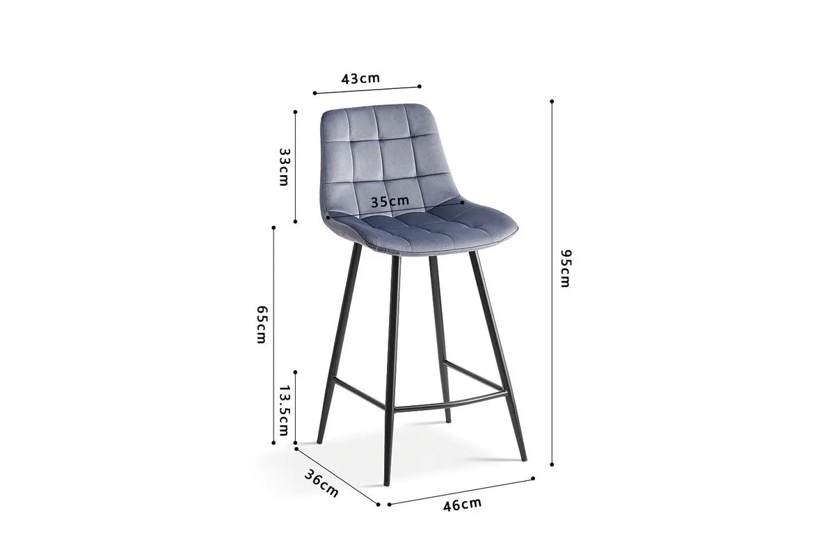 Chaise de bar JULIA Gris foncé velours – 46 x 36 cm | TIKAYLA