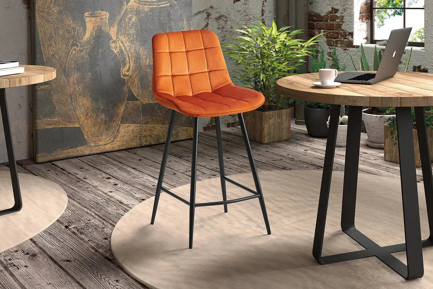 Chaise de bar JULIA Orange velours – 46 x 36 cm | TIKAYLA