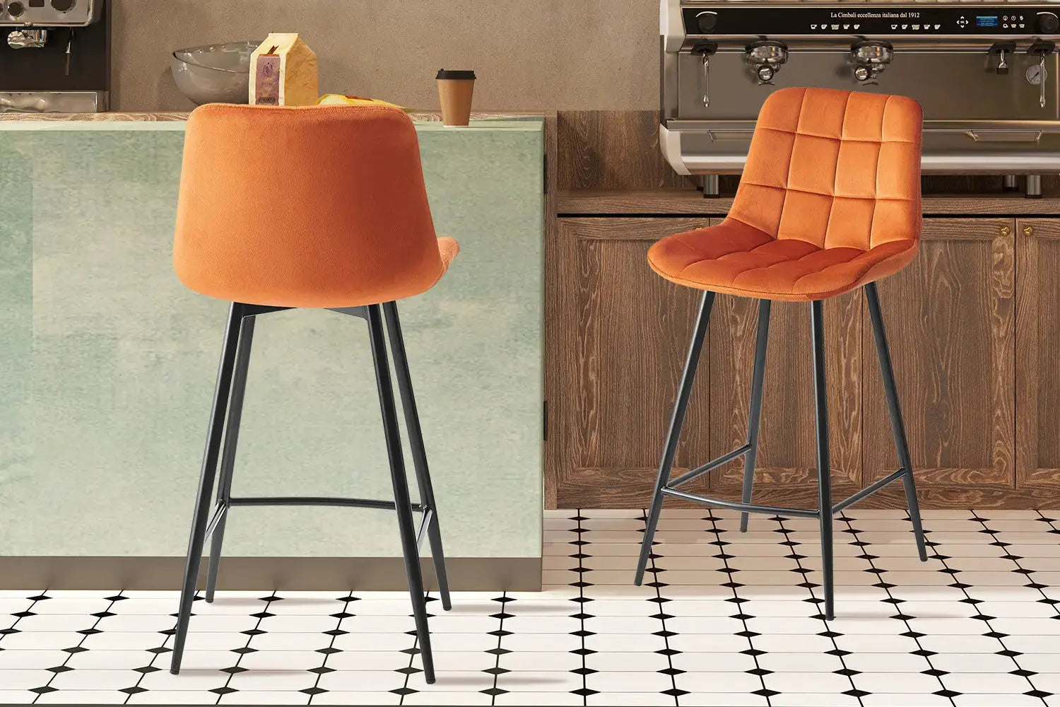 Chaise de bar JULIA Orange velours – 46 x 36 cm | TIKAYLA