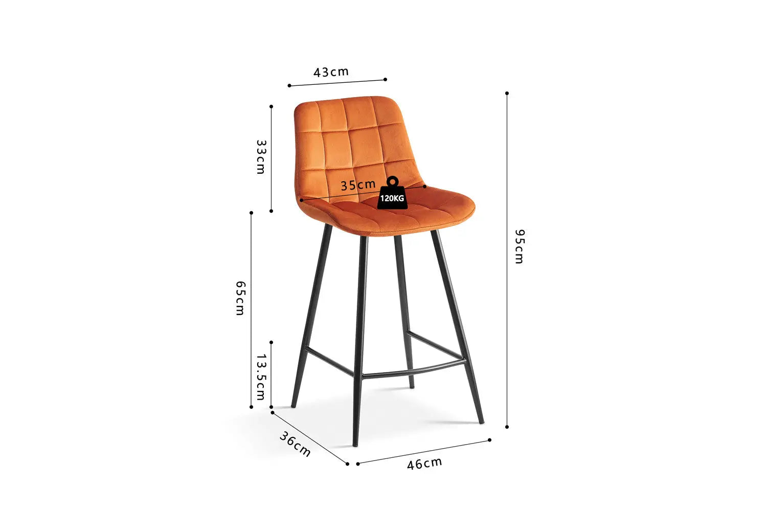 Chaise de bar JULIA Orange velours – 46 x 36 cm | TIKAYLA