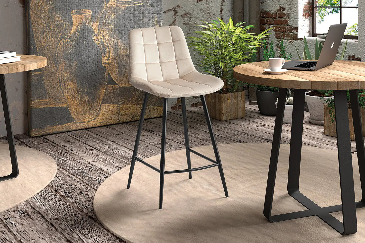 Chaise de bar JULIA Beige velours – 46 x 36 cm | TIKAYLA