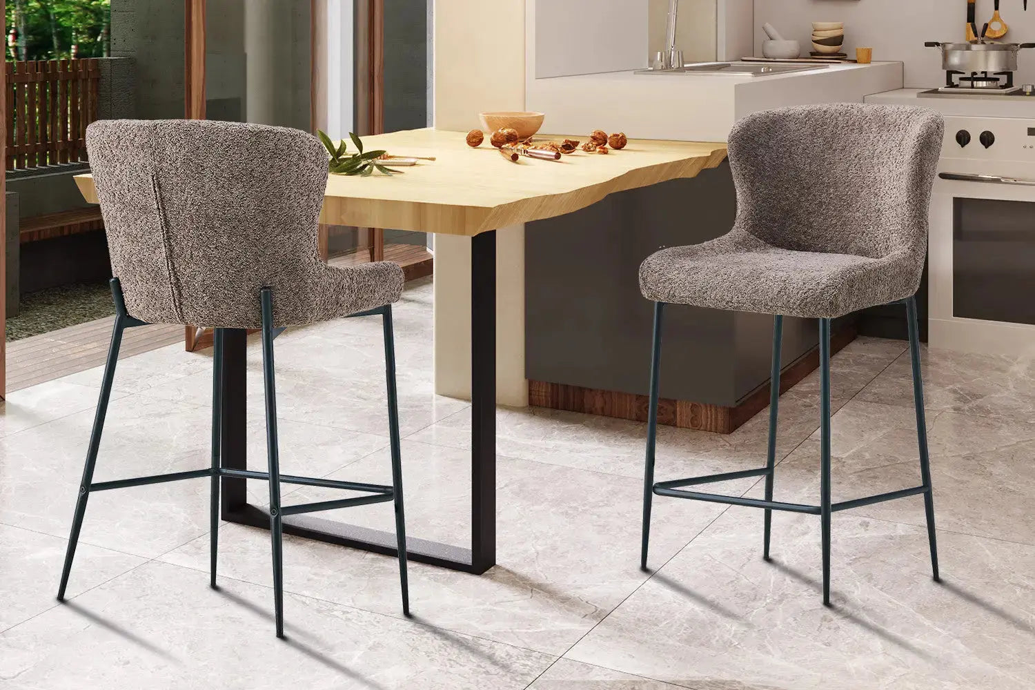 Chaise de bar LISE Sable tissu bouclé – 51,5 x 56 cm | TIKAYLA