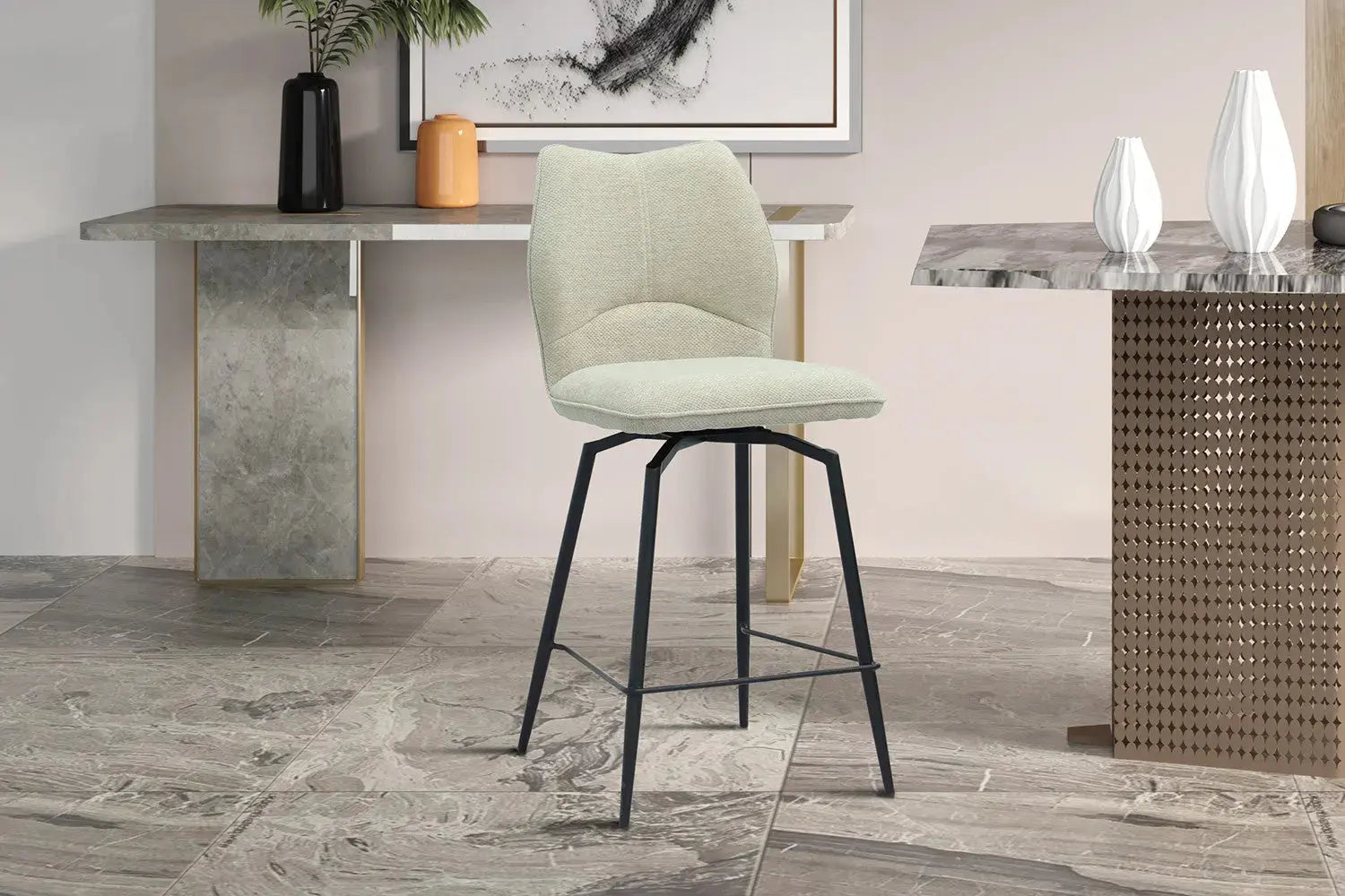 Chaise de bar LYARA Écru tissu – 48 x 56 cm | TIKAYLA