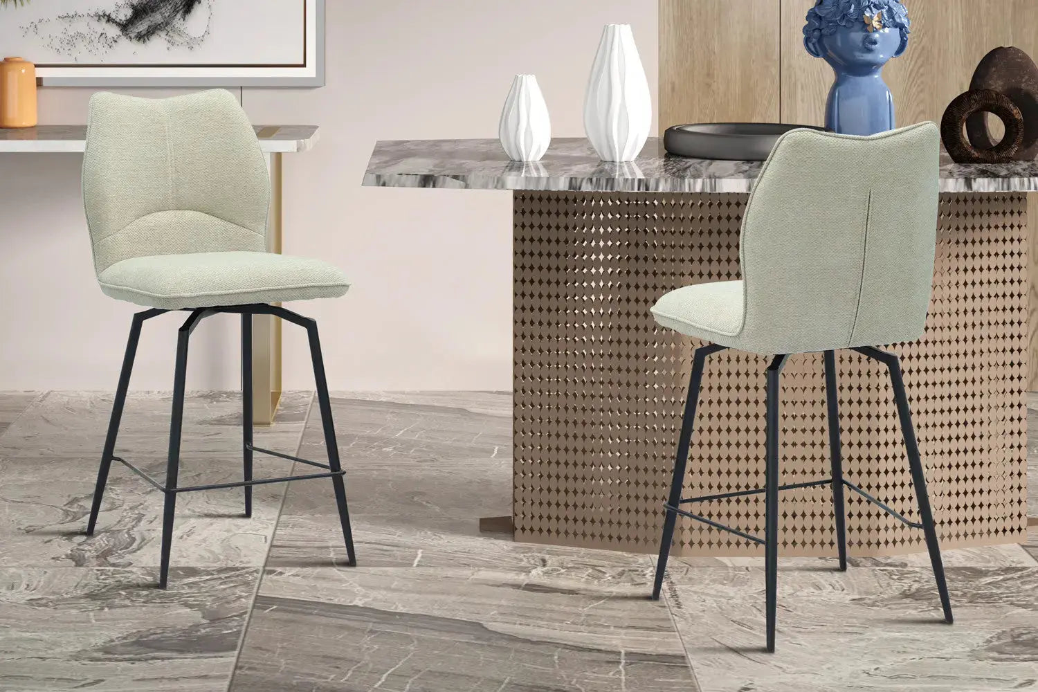Chaise de bar LYARA Écru tissu – 48 x 56 cm | TIKAYLA