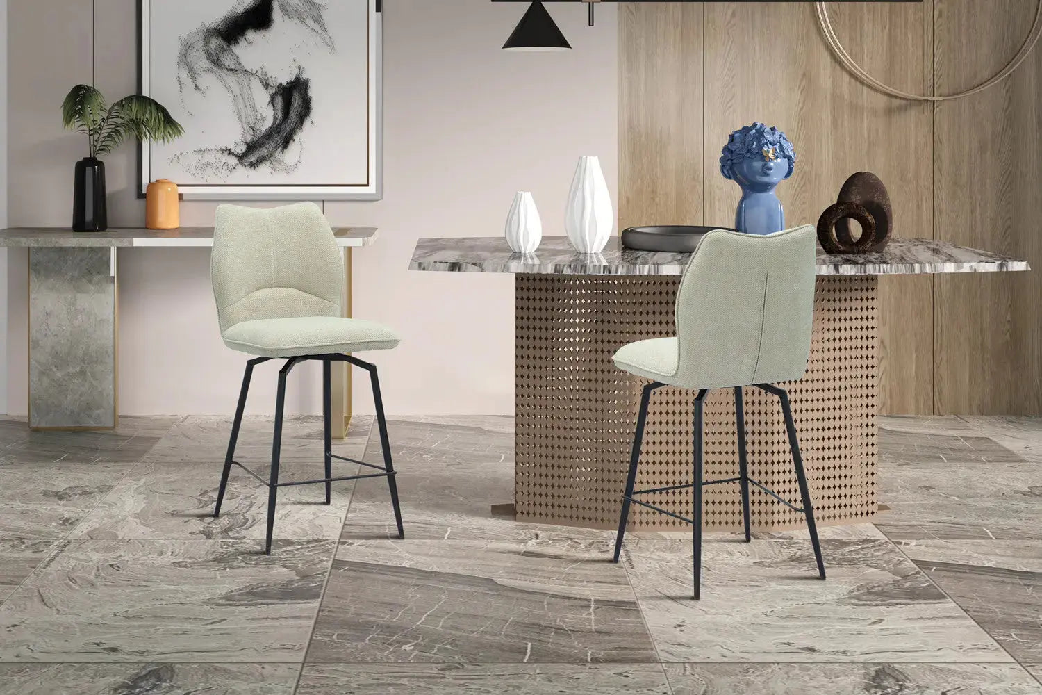 Chaise de bar LYARA Écru tissu – 48 x 56 cm | TIKAYLA