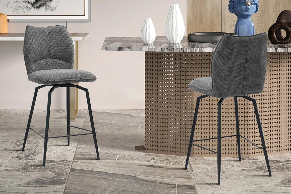 Chaise de bar LYARA Gris foncé tissu – 48 x 56 cm | TIKAYLA