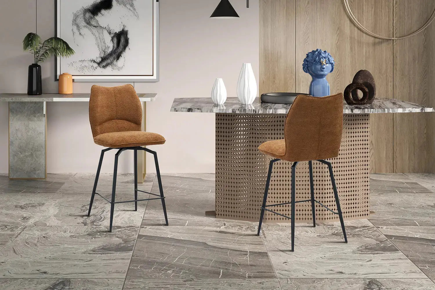 Chaise de bar LYARA Rouille tissu – 48 x 56 cm | TIKAYLA