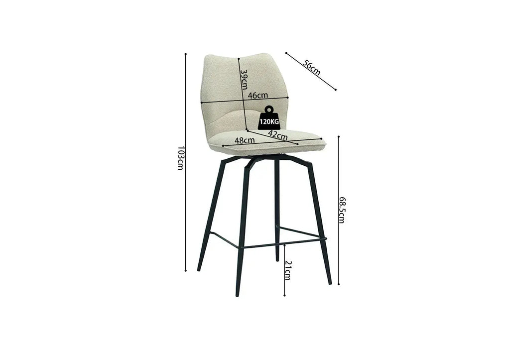 Chaise de bar LYARA Écru tissu – 48 x 56 cm | TIKAYLA