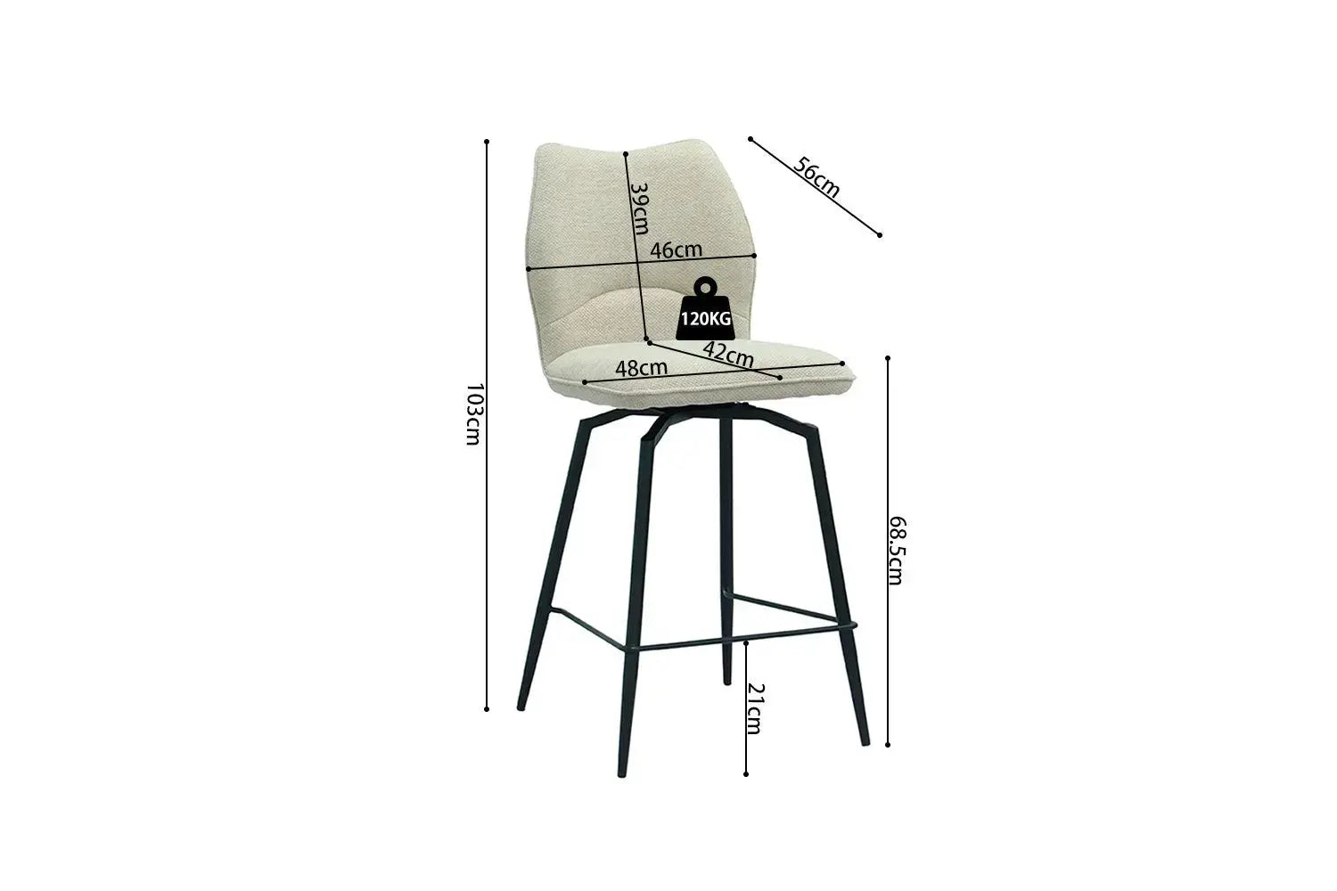 Chaise de bar LYARA Écru tissu – 48 x 56 cm | TIKAYLA