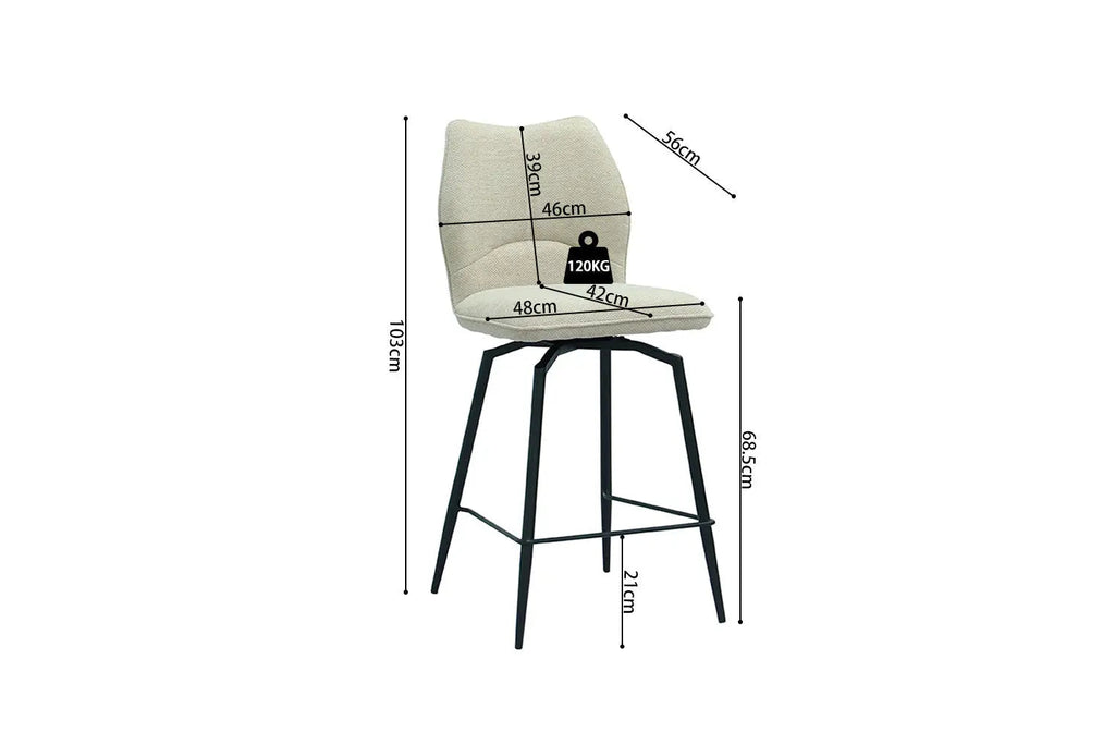 Chaise de bar LYARA Écru tissu – 48 x 56 cm | TIKAYLA