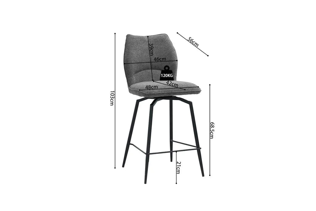 Chaise de bar LYARA Gris foncé tissu – 48 x 56 cm | TIKAYLA