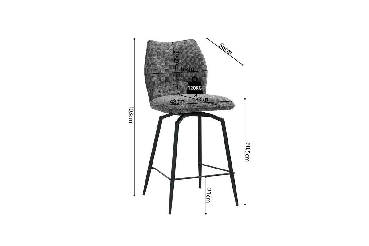 Chaise de bar LYARA Gris foncé tissu – 48 x 56 cm | TIKAYLA