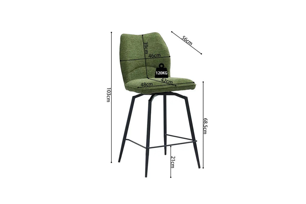 Chaise de bar LYARA Vert tissu – 48 x 56 cm | TIKAYLA