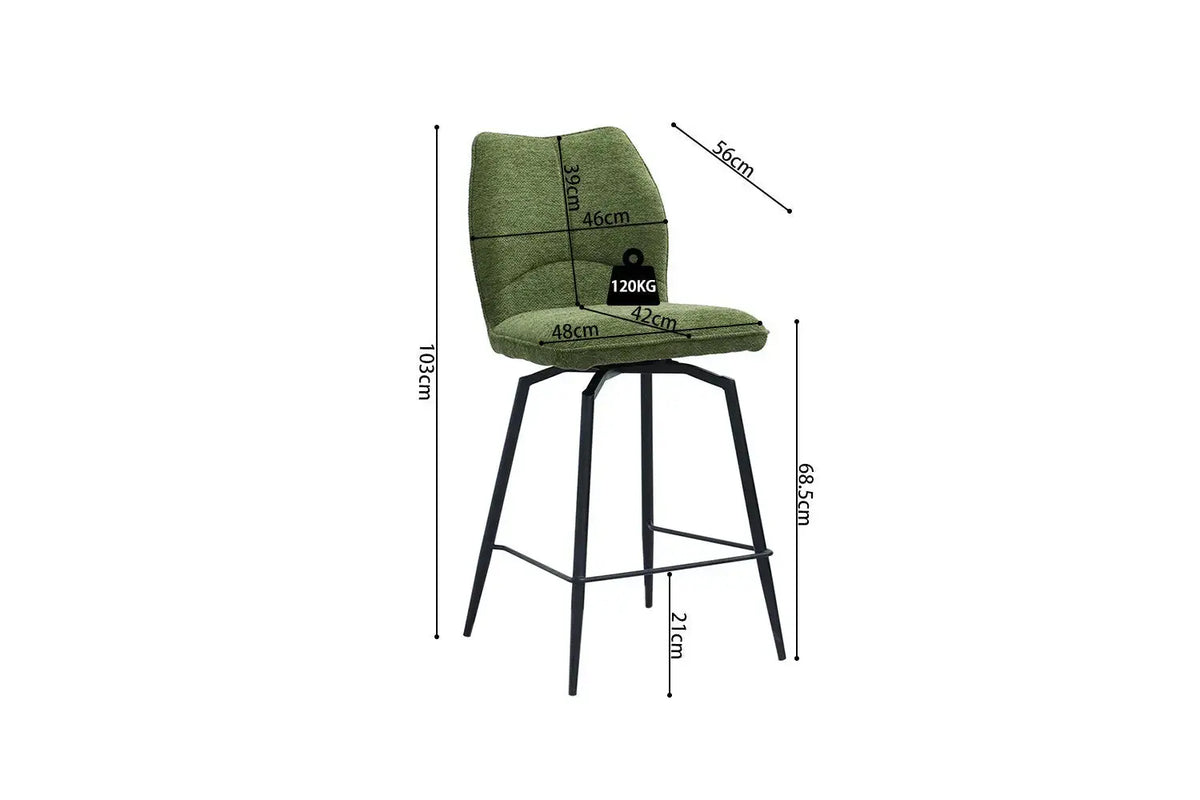Chaise de bar LYARA Vert tissu – 48 x 56 cm | TIKAYLA