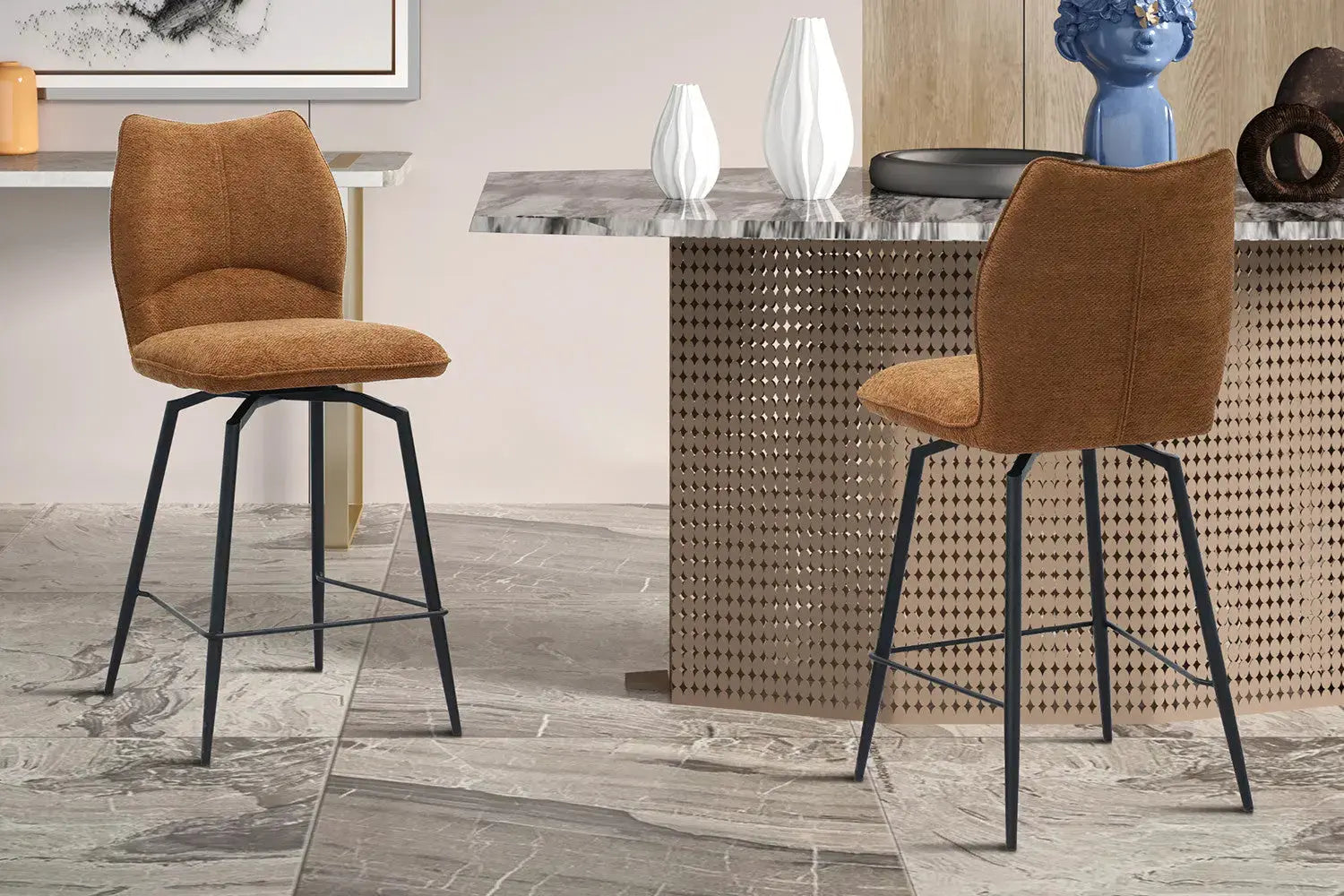 Chaise de bar LYARA Rouille tissu – 48 x 56 cm | TIKAYLA
