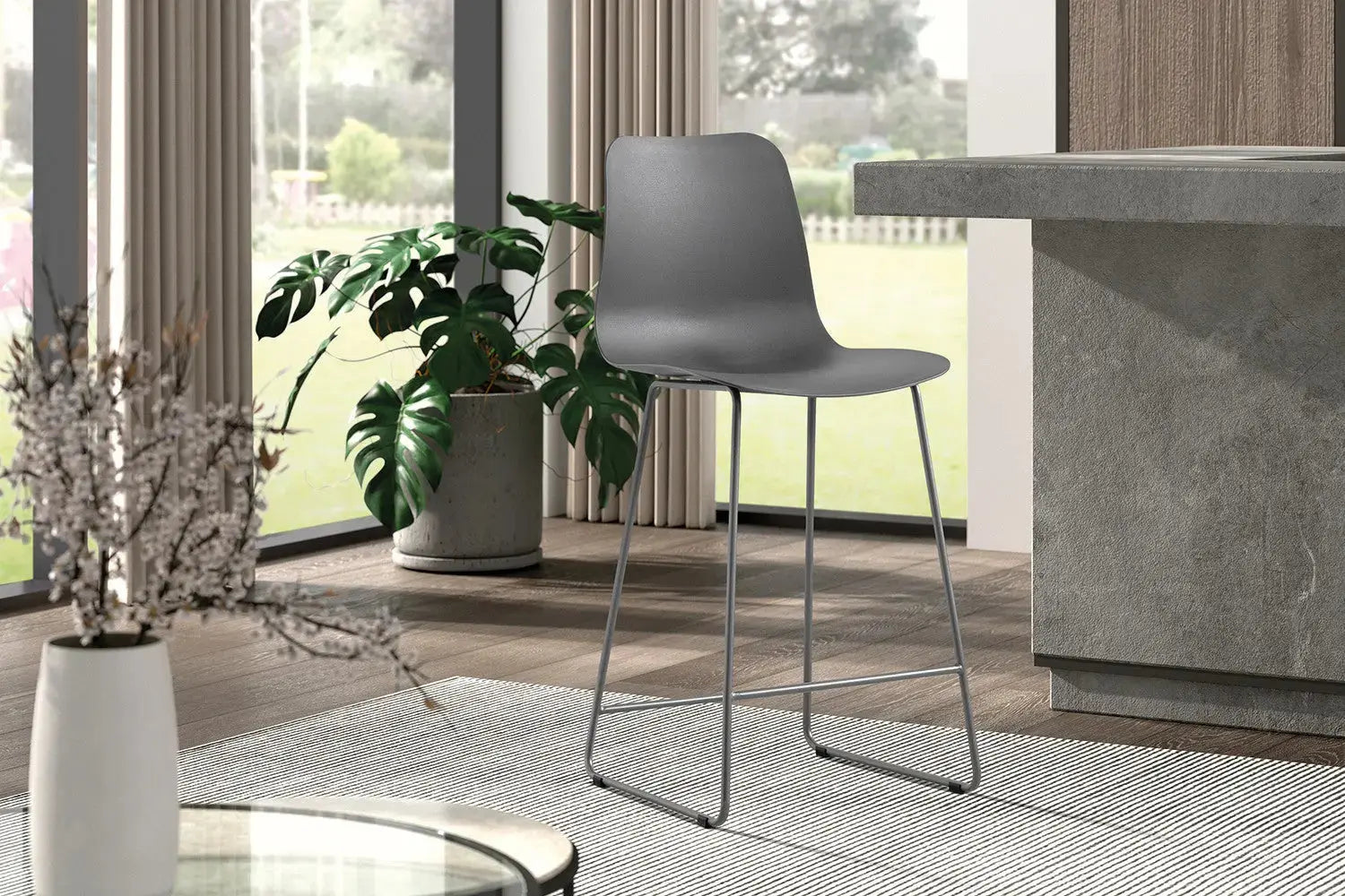 Chaise de bar MARYA Gris polypropylène – 51 x 44 cm | TIKAYLA