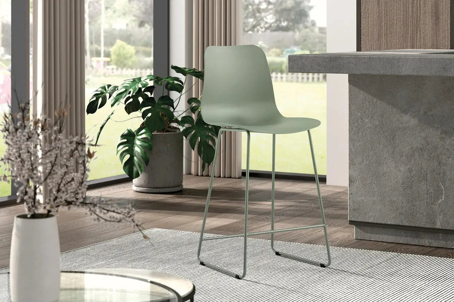 Chaise de bar MARYA Gris vert polypropylène – 51 x 44 cm | TIKAYLA