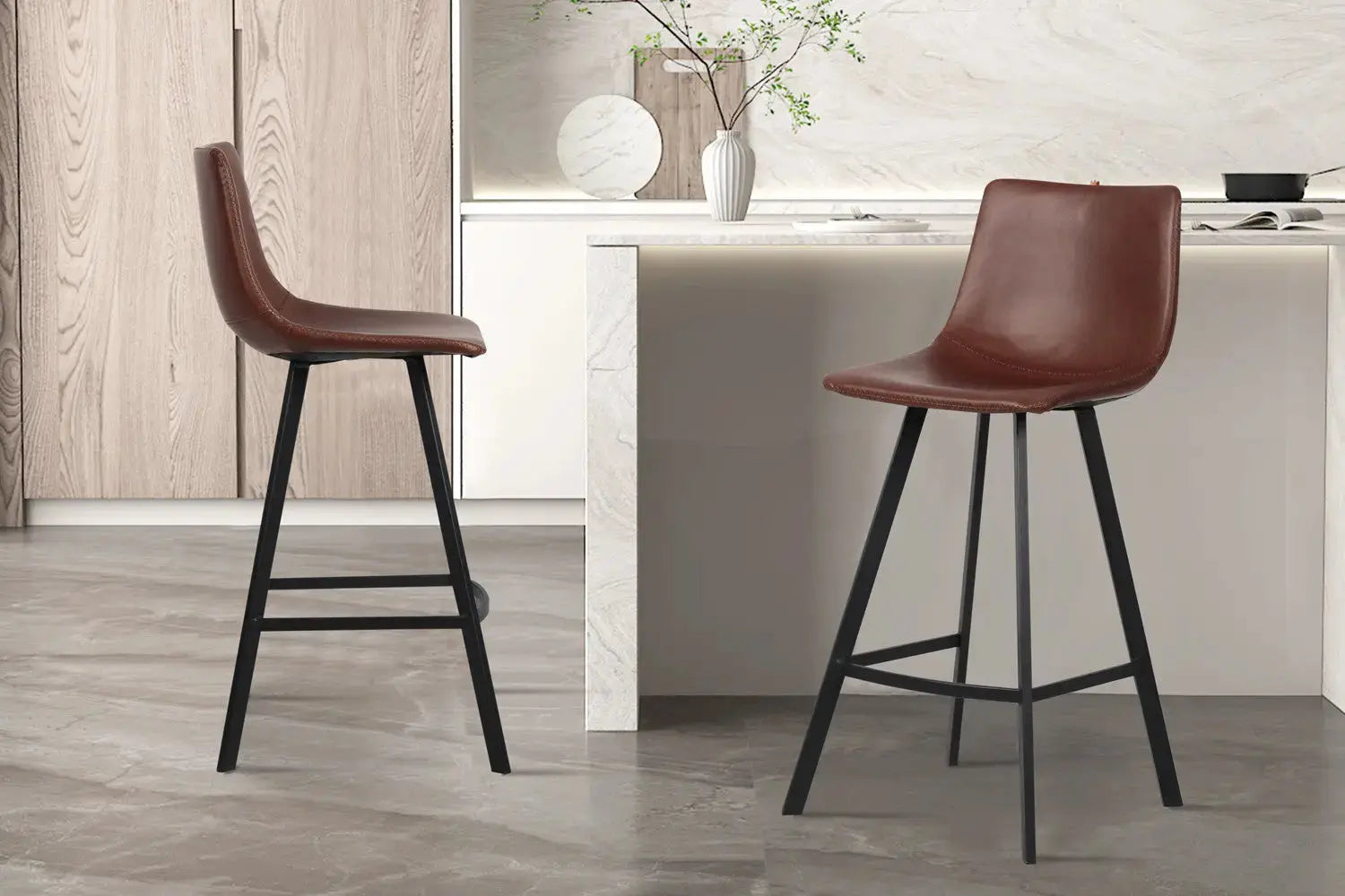 Chaise de bar OZAYA Brun simili cuir – 45 x 49 cm | TIKAYLA