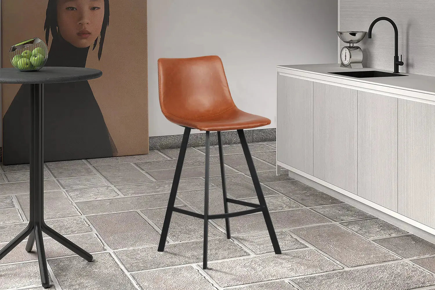 Chaise de bar OZAYA Cognac simili cuir – 45 x 49 cm | TIKAYLA