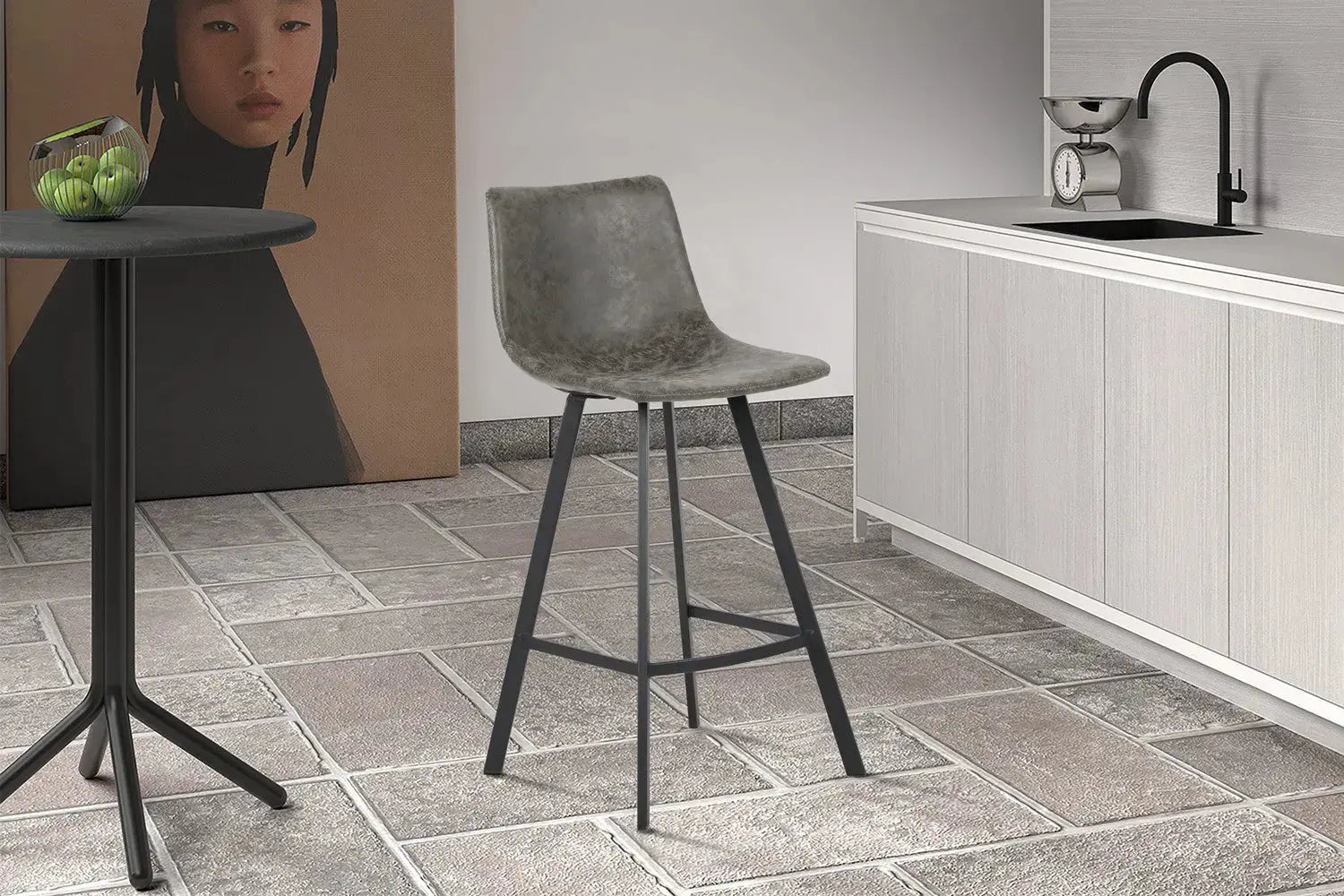 Chaise de bar OZAYA Gris simili cuir – 45 x 49 cm | TIKAYLA