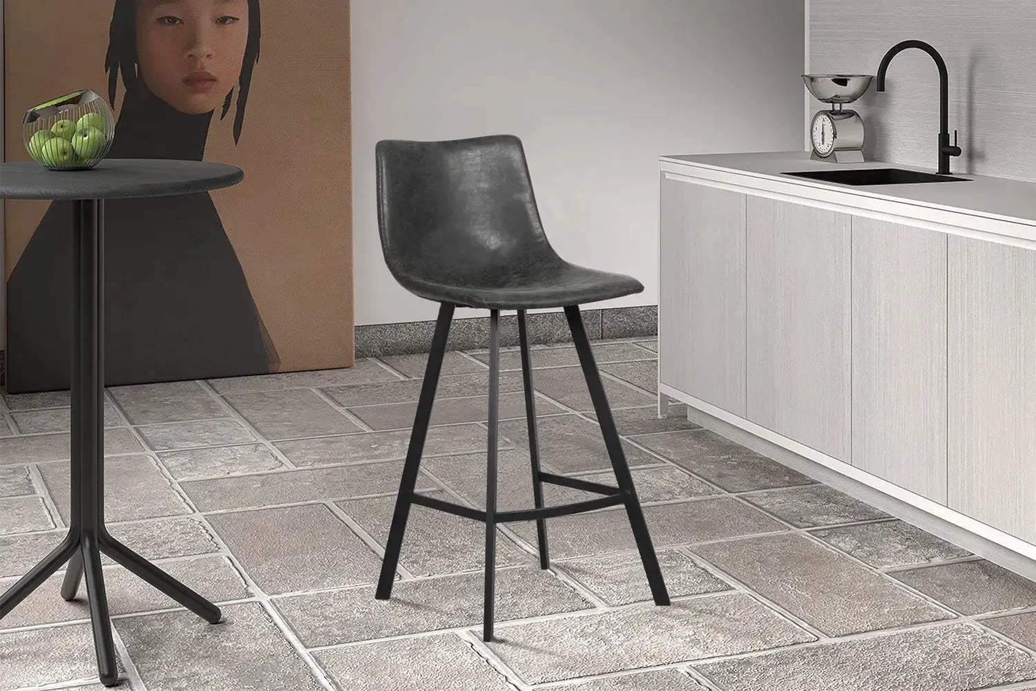 Chaise de bar OZAYA Noir simili cuir – 45 x 49 cm | TIKAYLA