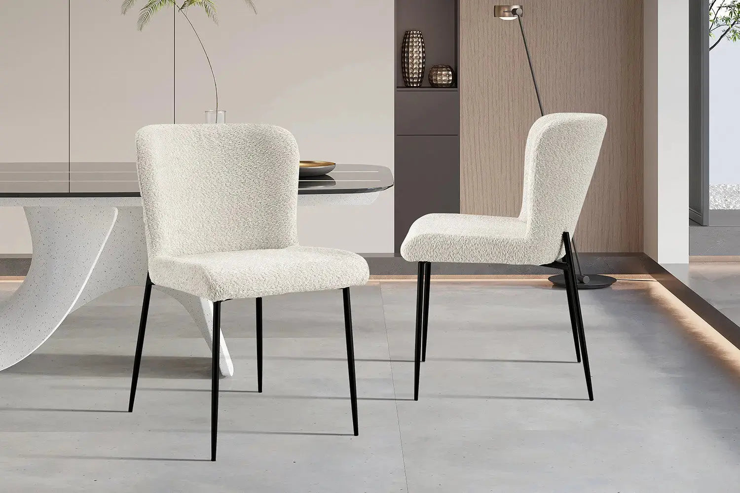 Chaise de salle à manger LISE Bouclé Écru – 58 x 52 cm | TIKAYLA