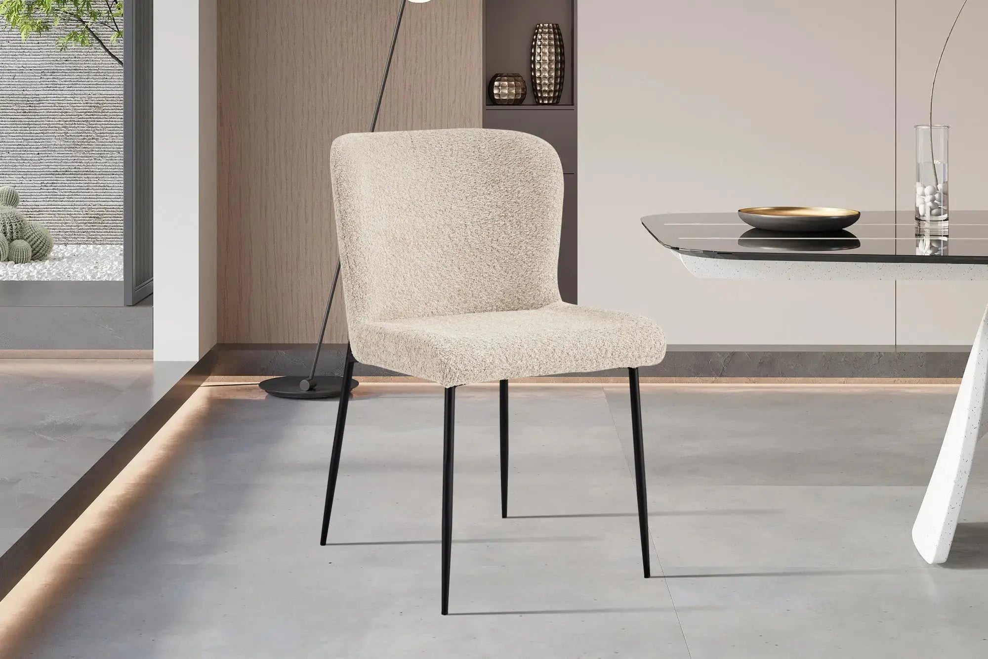 Chaise de salle à manger LISE Bouclé Beige – 58 x 52 cm | TIKAYLA
