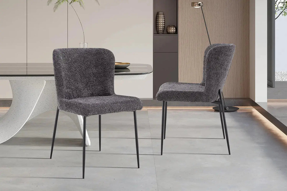 Chaise de salle à manger LISE Bouclé Gris foncé – 58 x 52 cm | TIKAYLA