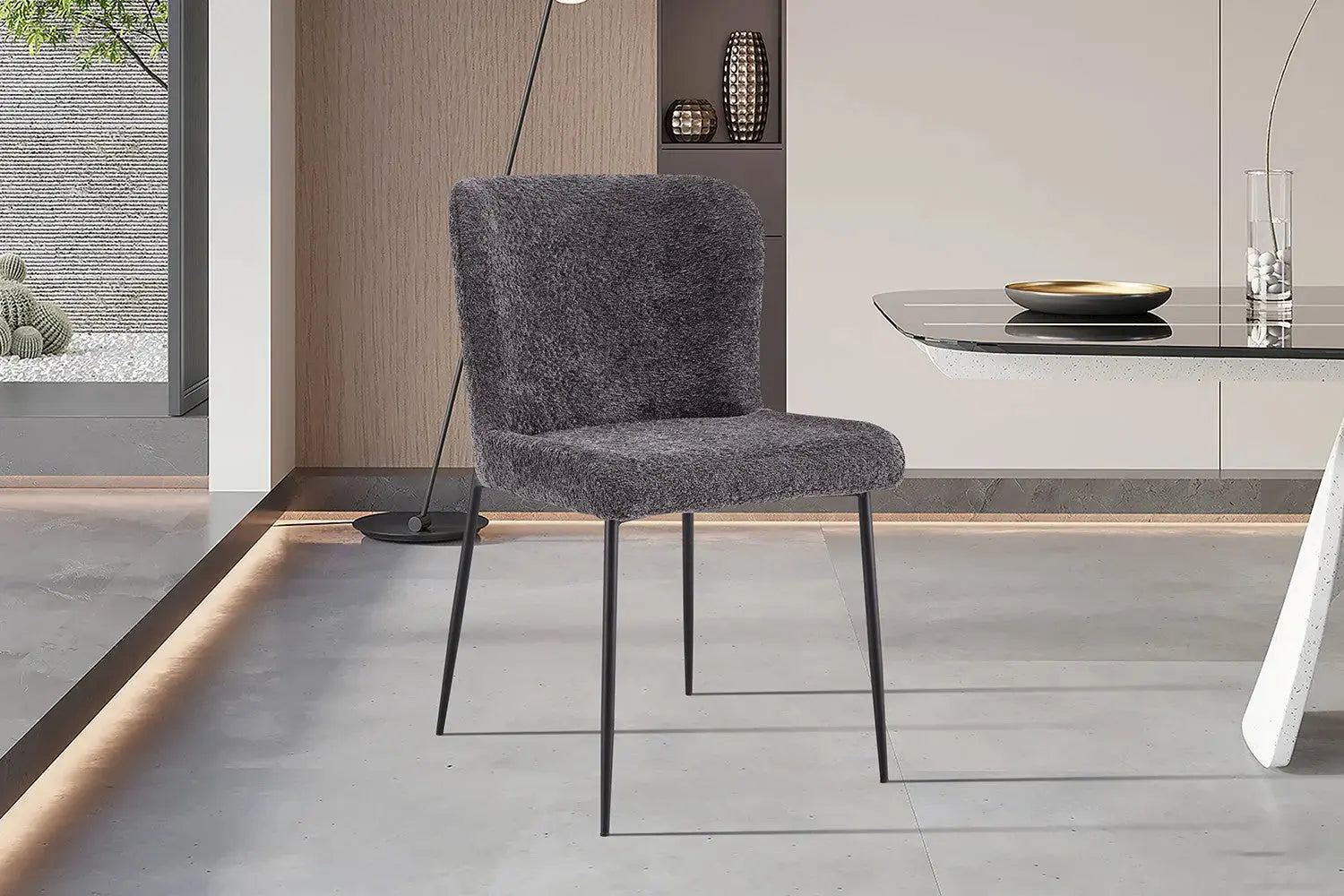 Chaise de salle à manger LISE Bouclé Gris foncé – 58 x 52 cm | TIKAYLA