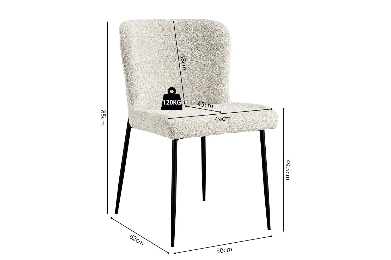 Chaise de salle à manger LISE Bouclé Écru – 58 x 52 cm | TIKAYLA