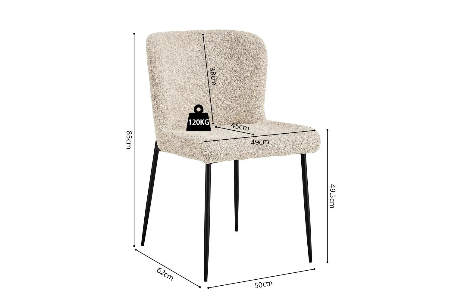 Chaise de salle à manger LISE Bouclé Beige – 58 x 52 cm | TIKAYLA