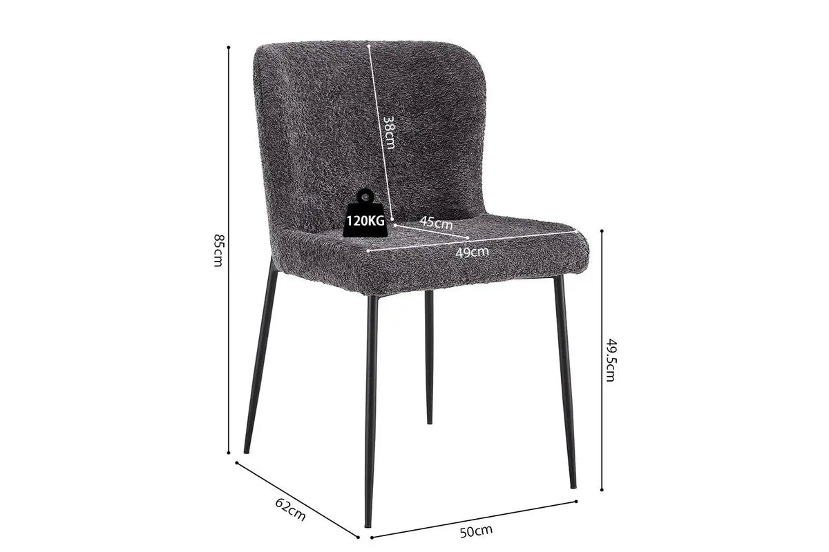 Chaise de salle à manger LISE Bouclé Gris foncé – 58 x 52 cm | TIKAYLA