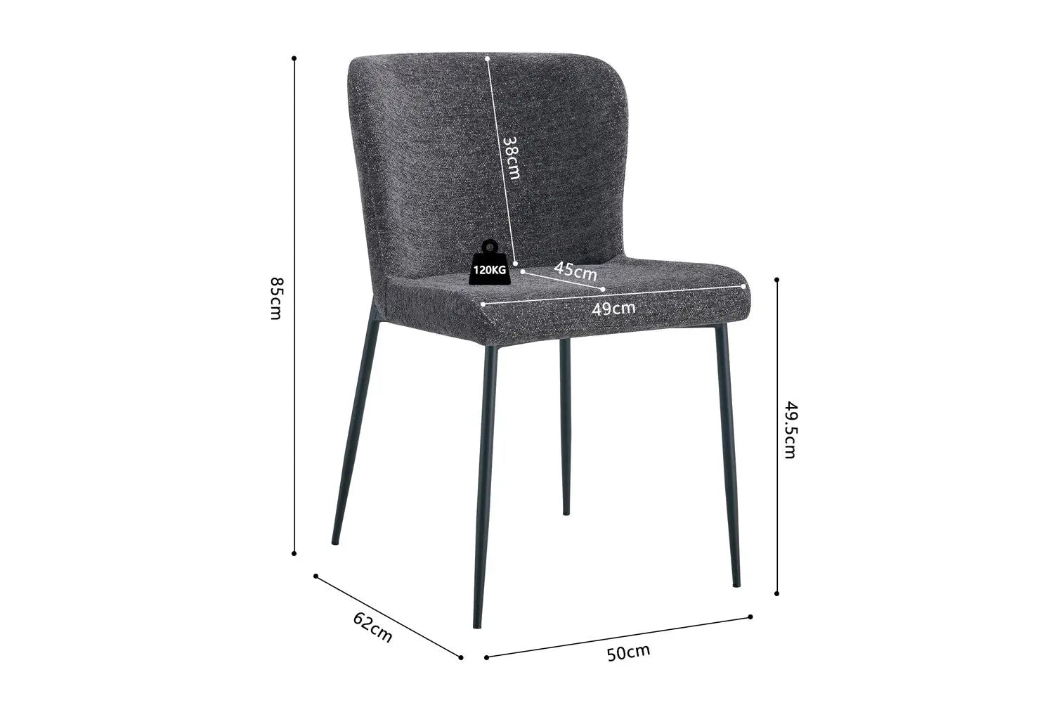 Chaise de salle à manger LISE Gris foncé – 58 x 52 cm | TIKAYLA
