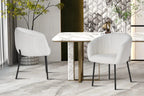 Chaise de salle à manger SAVINA Bouclé Blanc avec accoudoirs – 57 x 62 cm | TIKAYLA
